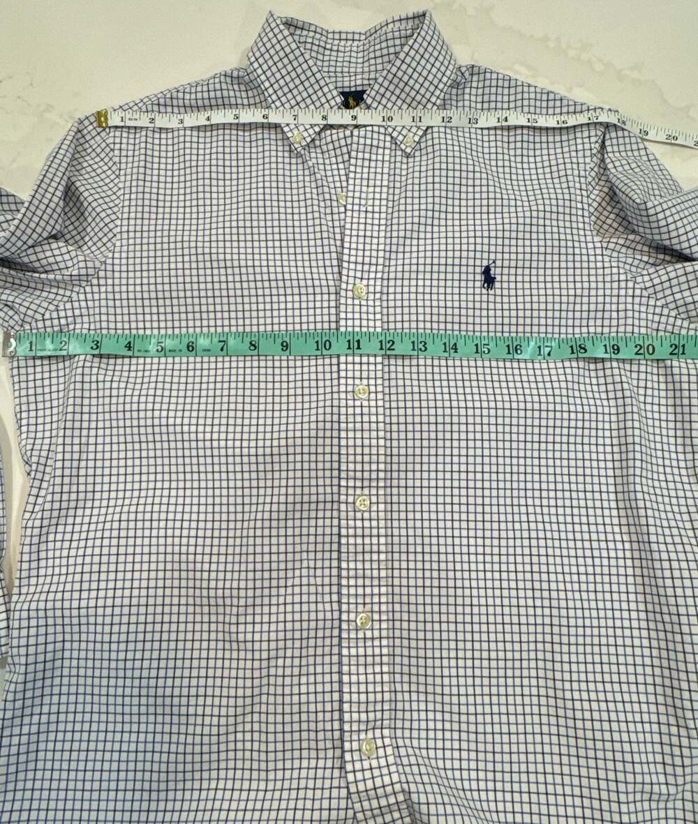 Polo Ralph Lauren Men's White and Blue Plaid Long Sleeve Button Down Shirt - Picture 4 of 5